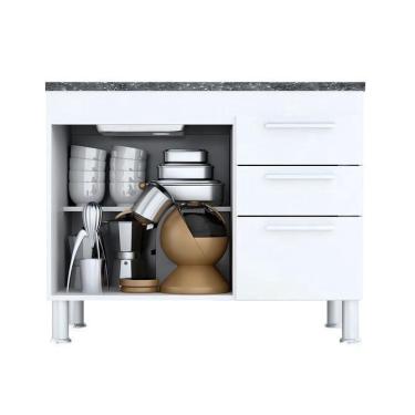 Imagem de Gabinete De Pia 1 Metro Branco 2 Portas 3 Gavetas 94Cm Gemeo