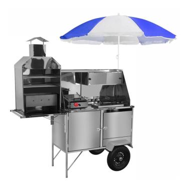 Imagem de Carrinho de Churrasco Cachorro Quente e Lanche com Toldo Rodas Pneumáticas Cefaz