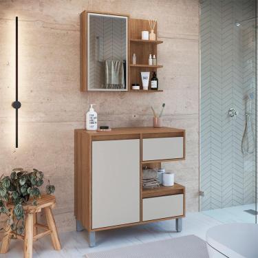 Imagem de Conjunto de Gabinete e Armário de Banheiro com Espelho Paula 2 pt 2 gv Mel e Arenas