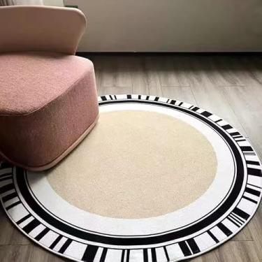 Imagem de Poowe Tapete redondo para sala de estar - 1,5 m lavável neutro moderno abstrato macio tapete fino para piso interno tapete antiderrapante para quarto embaixo da mesa de jantar, decoração de escritório