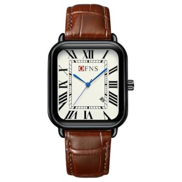 Imagem de Relógio de pulso masculino vintage delicado retangular quadrado simples com algarismos romanos completos e mostrador de quartzo, caixa dourada e prateada, Marrom e preto, Clássico, vintage, moderno