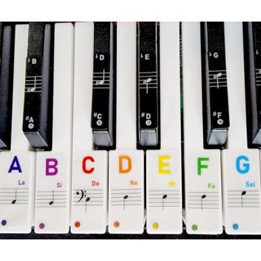 Imagem de Adesivos de teclado de piano para teclas 88/76/61/54/49/37 para iniciantes e crianças, guia de aprendizagem, letras brilhantes em negrito