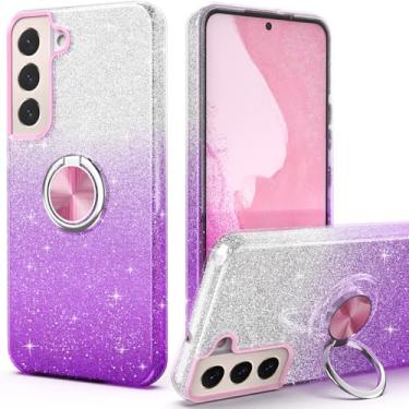 Imagem de PeeTep Capa para Galaxy S25 Plus, Slim Fit Glitter Sparkly Case com suporte de anel de 360° Suporte magnético para carro capa protetora resistente absorvente de choque para Galaxy S25 Plus 17.0 cm