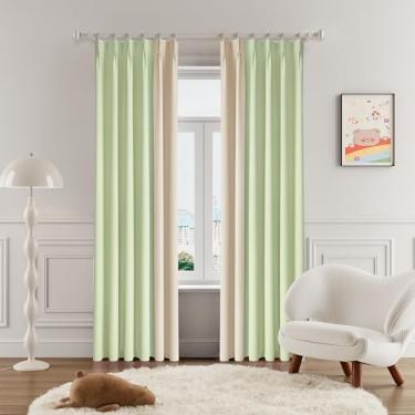 Imagem de OYRING Conjunto de 2 painéis de cortinas plissadas em dois tons bege e verde claro com 2 painéis, cortinas plissadas com isolamento térmico escurecimento da sala, formato de memória com ganchos para