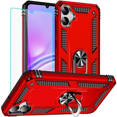Imagem de Yiakeng Capa para Samsung Galaxy A05: Galaxy A05 com protetor de tela - Capas protetoras de grau militar com suporte de anel de dedo para Samsung A05 (vermelho)