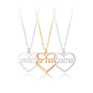 Imagem de LittleFathand Colar BFF Best Friends para 3 colares de coração combinando com pingente de coração personalizado para mulheres e homens, joias de amizade, presente, Zinco, Sem Pedra Preciosa