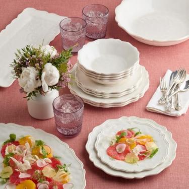 Imagem de Conjunto de louça de melamina Isabella Cream de 12 peças para 4 – Pratos e tigelas com bordas recortadas, pode ser lavado na lava-louças, utensílios de mesa inquebráveis duráveis para refeições