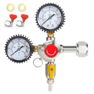 Imagem de Regulador de CO2 para Kegerator - CGA320 Regulador de Cerveja, Regulador de Barril de Fabricação de Bitola Dupla, Peças Kegerator, Acessórios Kegerator, Regulador de Pressão de Co2 com 2 Braçadeiras