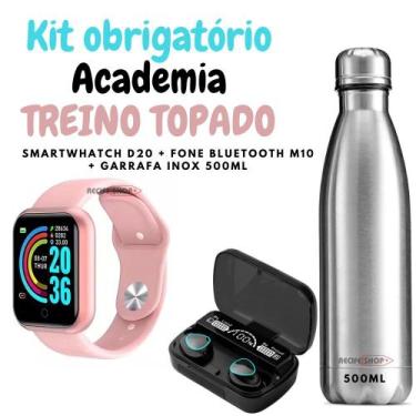 Imagem de Kit  Academia Feminino Fone Bluetooth M10  Relogio Digital D20 Garrafa