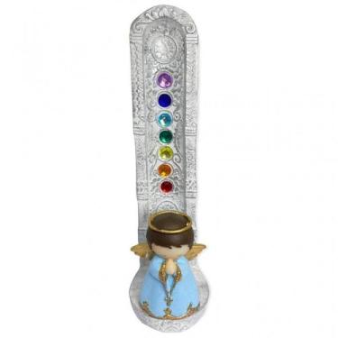 Imagem de Incensario 7 chakras branco vertical Anjinho azul 22 cm - Lua Mística 