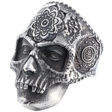 Imagem de ZMY Home Anel de caveira da morte para homens, joias de aço inoxidável, anéis de motociclista, anel de morte assustador, crânio para presentes, Metal, Sem pedra preciosa