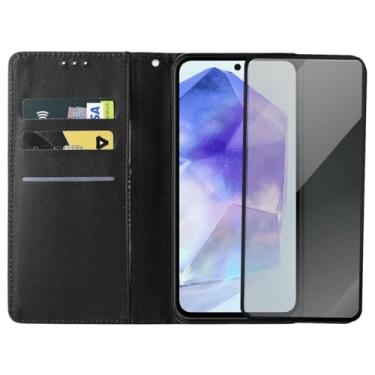 Imagem de Capa Capinha Carteira Flip e Película 3d Privacidade Anti Spy Compatível Samsung Galaxy A55 5G