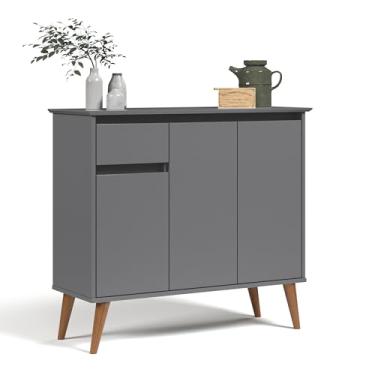 Imagem de Aparador Balcão Armário Bancada Cozinha Cantinho do Café Buffet Sala de Jantar Bar e Estar com 3 Portas e 1 Gaveta Retrô Veneza - Cinza