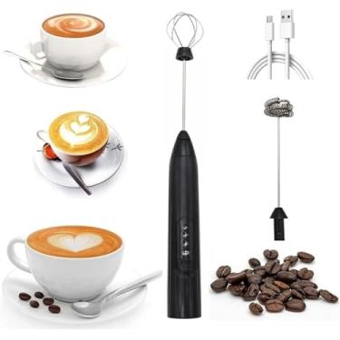 Imagem de Mini Mixer Portátil 3 Velocidades USB Recarregável – Batedor de Bebidas, Ovos e Leite com 2 Batedores em Inox (Preto)