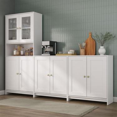 Imagem de Armário de Cozinha com Balcão Americano 8 Portas com Tampo Branco - Pn