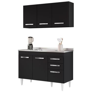 Imagem de Armário Aéreo Honduras E Balcão Gabinete Com Pia 120cm Suécia Preto - Lumil