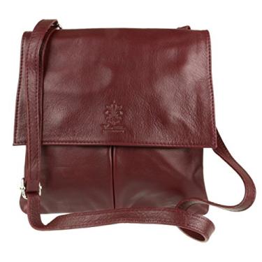 Imagem de Girly Handbags Bolsa carteiro de couro italiano com bolso duplo, Borgonha, W 25, H 25, D 2 cm (W10, H 10, D 1 inches)