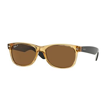 Imagem de Ray-Ban Óculos de sol unissex para adultos Rb2132 New Wayfarer, armação de mel/lente polarizada marrom cristal 945/57, tamanho médio