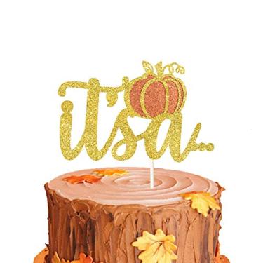 Imagem de Abóbora é um... Topo de bolo para chá de bebê outono revelação de gênero decorações de festa outono abóbora suprimentos de anúncio de bebê