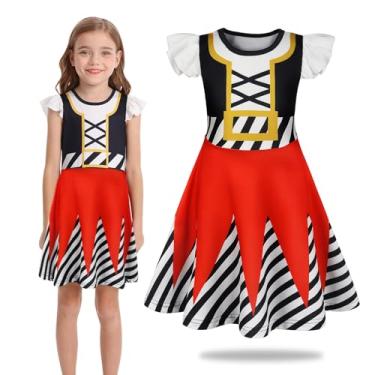 Imagem de Sukyfecde Fantasia de pirata para crianças, meninas, cruzeiro, pirata, noite, vestido de Halloween, vestidos de princesa, roupas de aniversário tamanho 8 (7-8 anos, vermelho preto)