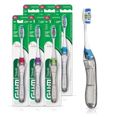 Imagem de GUM Escova de dentes dobrável para viagem – cabeça compacta + limpador de língua – escovas de dentes de viagem com cerdas macias para adultos, 1 unidade (pacote com 6)