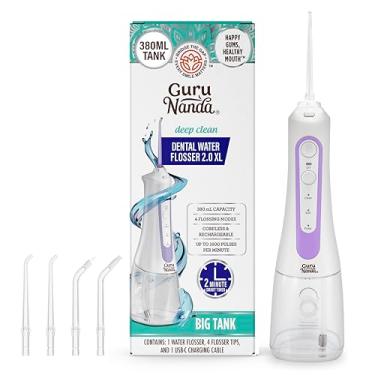 Imagem de GuruNanda Water Dental Flosser 2.0 XL – Tanque Grande de 380 ml, 4 Modos de Fio Dental, Sem Fio e Portátil com Temporizador Inteligente para Limpeza Profunda e Gengivas Felizes - Lavanda