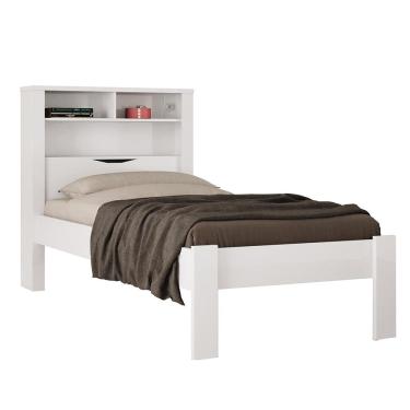 Imagem de Cama de Solteiro Madeira Com Baú Invicta Santos Andirá Branco