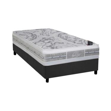 Imagem de Cama Box Solteiro: Colchão Molas Pocket Ensacadas Castor Super luxo Látex Plush Double Face + Base CRC Suede Gray(88x188)