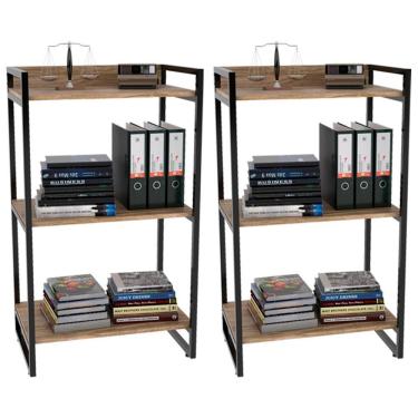 Imagem de Kit 2 Estantes C/3 Prateleiras Escritório 14x60Cm Carvalho