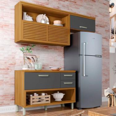 Imagem de Cozinha Compacta Em Mdf Nesher Princesa Com 3 Portas, 6 Prateleiras E 2 Gavetas Freijo E Grafite