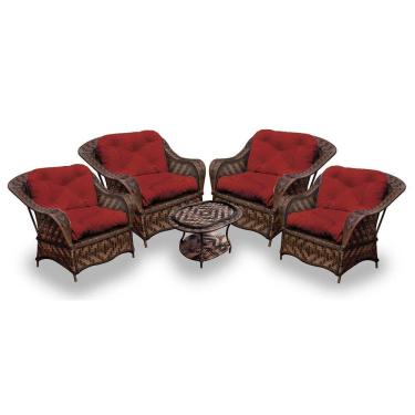 Imagem de Conjunto De Poltronas Fibra Sintética Naja - 4 Poltronas + 1 Mesa Centro - Tecido Duna Vermelho