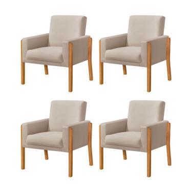 Imagem de Kit 4 Poltronas Sala De Espera Pés Em Madeira Santorini Veludo Bege - Bege