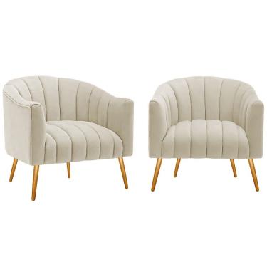 Imagem de Kit 2 Poltronas Decorativas Sala De Estar Recepção Senna Bouclé - Amarena Móveis Cor Cinza