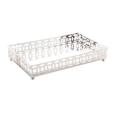 Imagem de Bandeja De Metal Com Espelho Singapura Prateada 21x13x4cm 4564 - Lyor