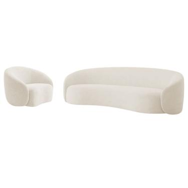 Imagem de Kit Sofá 3 Lugares 180cm E Poltrona Orgânica Luxo Recepção Amore Bouclé Adj Decor Bege