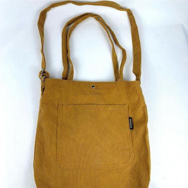 Imagem de Bolsa Sacola Feminina Veludo Cotelê Casual Escolar Faculdade Bolsa Tote Retrô mostarda