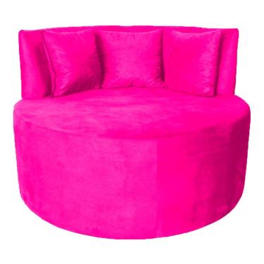 Imagem de Sofá Puff Chaise Estofada Redondo Barcelona Almofadas Suede Rosa Pink Eli Móveis E Decoração