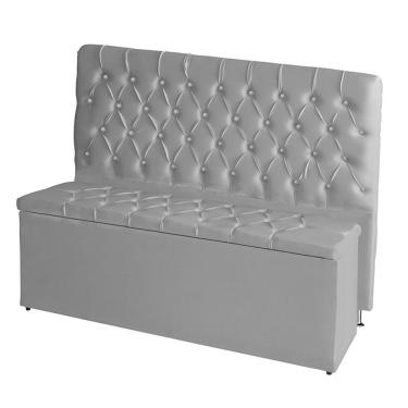 Imagem de Kit Cabeceira De Cama Box E Calçadeira Baú Paris Queen 160 Cm Capitonê Courino Prata Eli Móveis