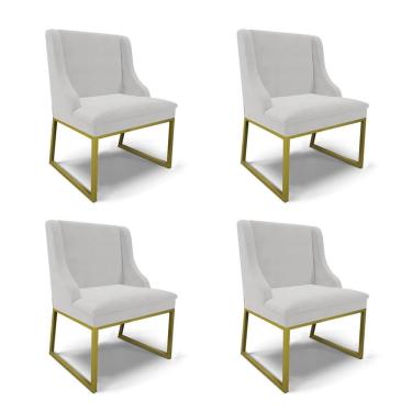 Imagem de Cadeira Sala De Jantar Industrial Dourado Kit 4 Liz Veludo Cinza D03 - D'rossi