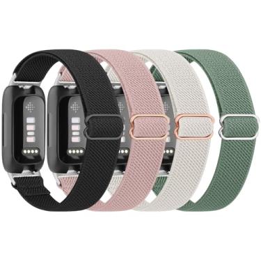 Imagem de Pacote com 4 pulseiras elásticas para Fitbit Inspire 3 para mulheres e homens, pulseiras esportivas de reposição para Fitbit Inspire 3 Fitness Tracker (preto + rosa + luz das estrelas + verde)