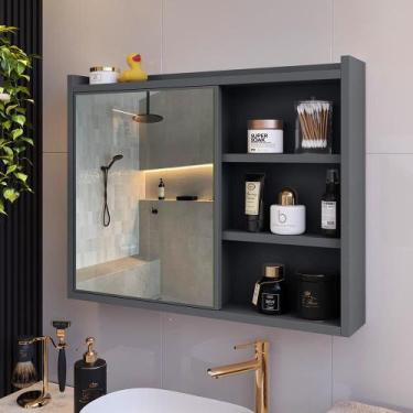 Imagem de Espelheira de Banheiro Armário Suspenso 1 Porta Com Prateleira Organiz