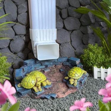 Imagem de Estátuas de tartaruga calha bloco de respingos de calha, extensões decorativas de calha para jardim ao ar livre, escultura de concreto, estátua de quintal desviador de chuva adicional decoração de