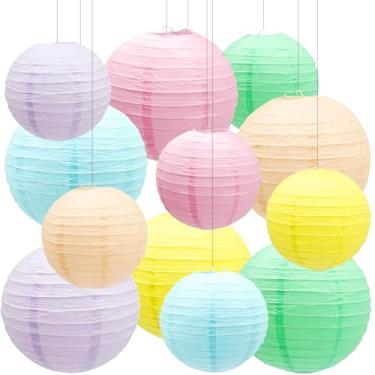 Imagem de TUSAUW 12 Peças De Lanternas Papel Coloridas Em Tons Pastéis, Decorações Penduradas Para Sala Aula, Chá Bebê, Casamento, Formatura, Aniversário, Dia Dos Namorados (20,4 Cm, 25,4 Cm)