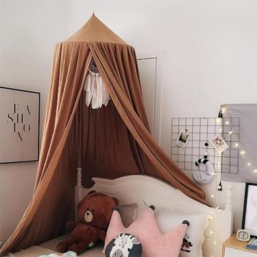 Imagem de Bunnikins & Clover Dossel De Cama Para Decoração Quarto Meninos E Meninas, Mosquiteiro Redondo Com Cúpula Berço, Tenda Jogos Em Formato Castelo, Berçário Crianças, Brincar Ou Ler (Café)