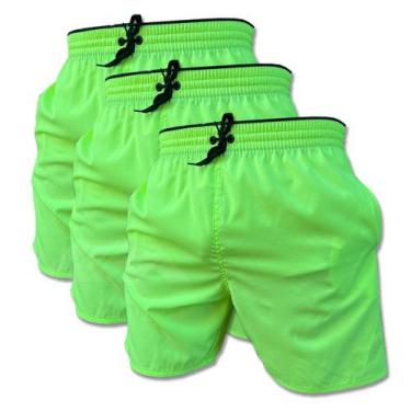 Imagem de Kit 3 Short Verde Limão de Elastano Dry fit Bermuda de Praia Piscina e