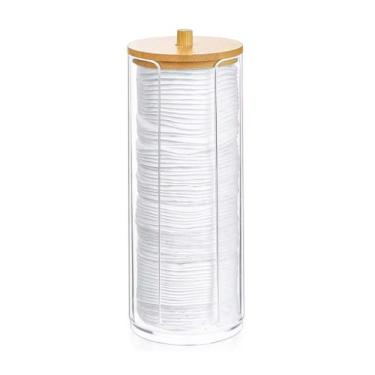 Imagem de Porta Algodão De Plástico E Bambu Organizador Versátil 18cm