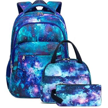 Imagem de LEDAOU Mochila Para Meninas Adolescentes, Mochilas Escolares, Conjunto De Infantis Com Lancheira E Estojo (Céu Estrelado Azul)