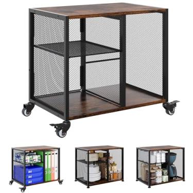 Imagem de Solinxe Suporte de impressora com rodinhas embaixo da mesa armário de mesa com prateleira de armazenamento ajustável, organizador de revistas sobre rodas, suporte de 2 níveis para casa, escritório,