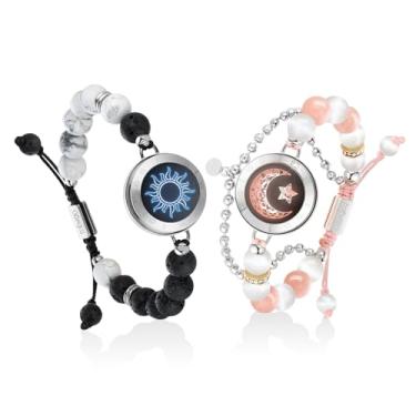 Imagem de TOTWOO Pulseiras de toque de longa distância para casais, iluminação inteligente e vibração para casais amorosos, pulseira de pedra de cura | Presentes de relacionamento de longa distância para