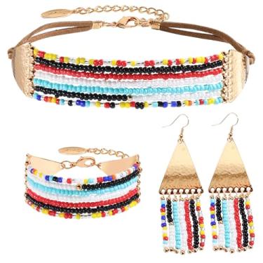 Imagem de Bocar Colar gargantilha com contas e brincos de borla colar colar conjunto de joias para mulheres festa formatura casamento (NK-10785), standard, Vidro, Sem Pedra Preciosa